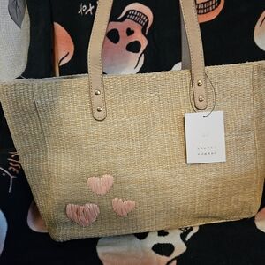 NWT LC Lauren Conrad Tan and Pink Woven Tote Bag